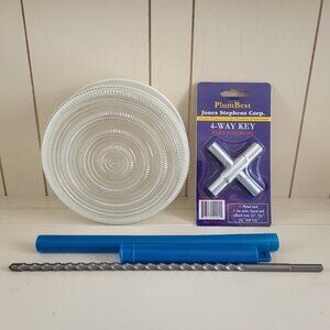 Various: Ceiling light globe, drill bit, 4-way key